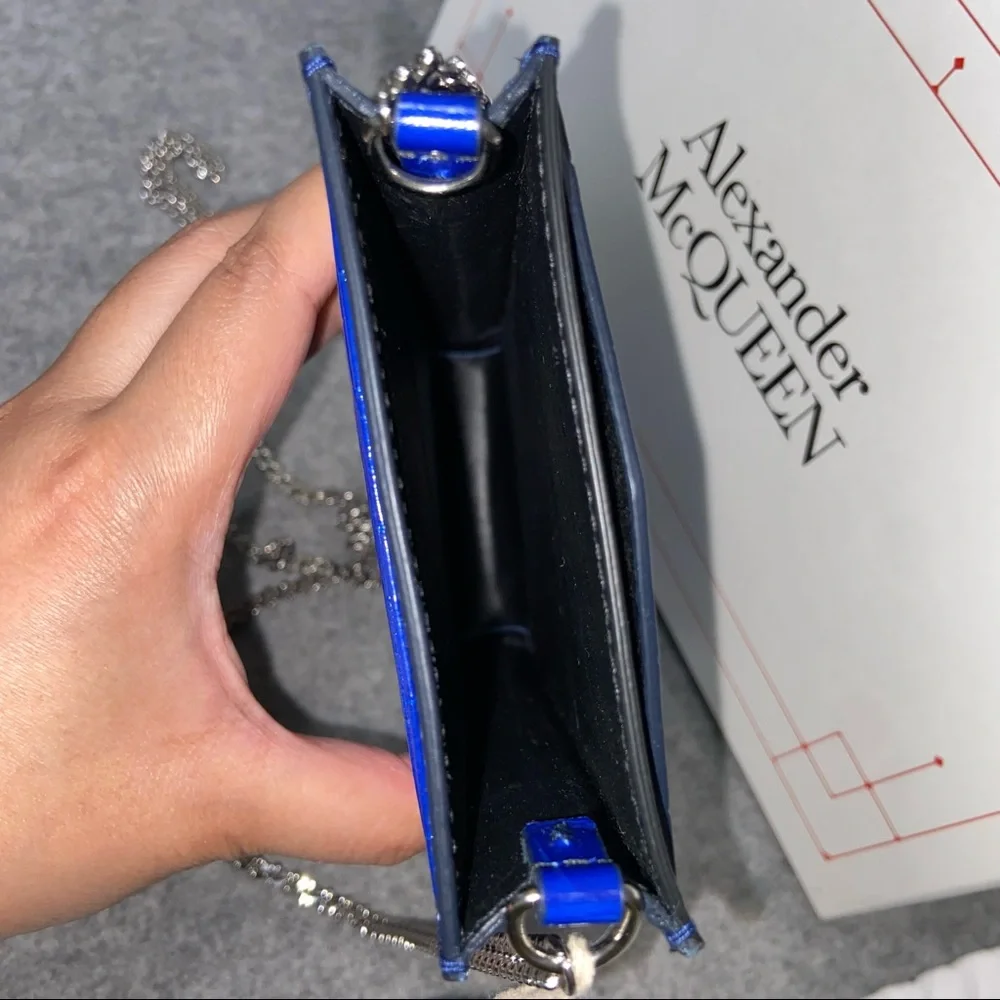 SOLD NWT $690 Alexander McQueen Skull Croc Leather Phone Bag Royal Blue - Picture 12 of 16